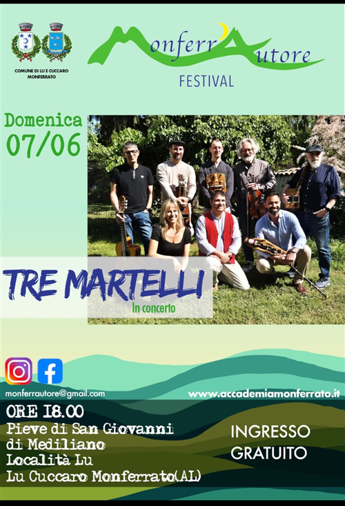 TRE MARTELLI in concerto domenica 7 giugno 2026